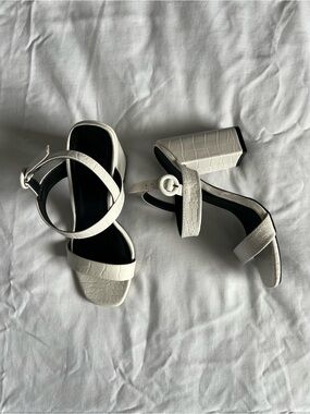 Wild Diva White Croc-Embossed Block Heel Sandals